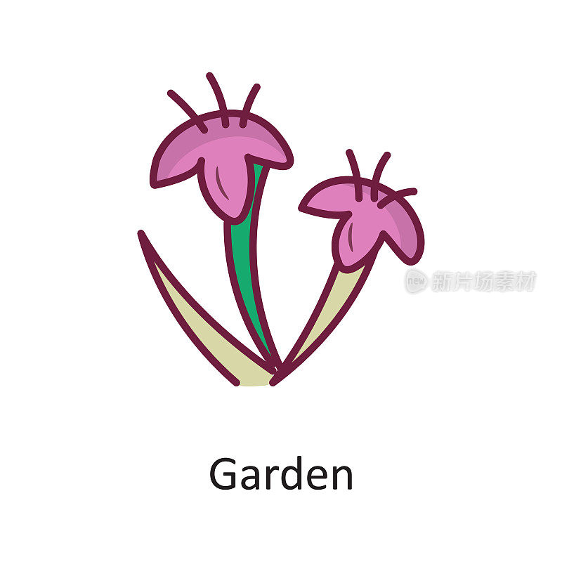 花园矢量填充轮廓图标设计插图。自然符号在白色背景EPS 10文件
